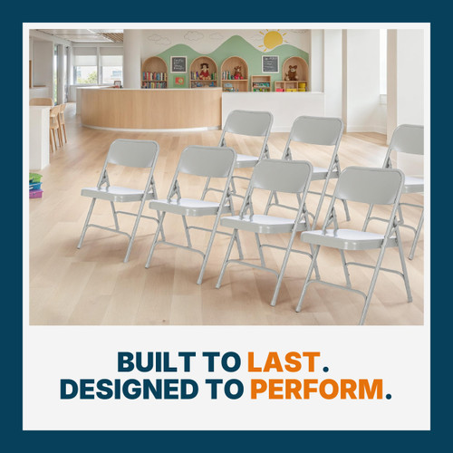 All-Steel Heavy-Duty Folding Chairs, Commercial-Grade Metal Chairs with Dual Braces, 500 lb Capacity (4-Pack, Gray)