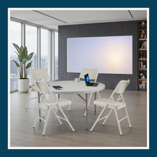 All-Steel Heavy-Duty Folding Chairs, Commercial-Grade Metal Chairs with Dual Braces, 500 lb Capacity (4-Pack, Gray)