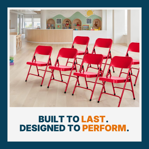 All-Steel Heavy-Duty Folding Chairs, Commercial-Grade Metal Chairs with Dual Braces, 500 lb Capacity (4-Pack, Red)