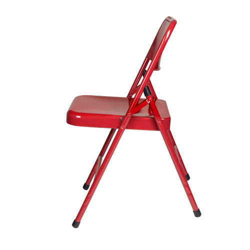 All-Steel Heavy-Duty Folding Chairs, Commercial-Grade Metal Chairs with Dual Braces, 500 lb Capacity (4-Pack, Red)