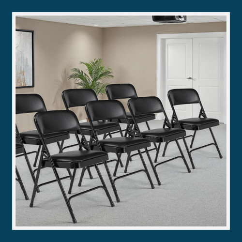 Premium Heavy Duty Vinyl Padded Folding Chairs, Commercial Grade 500 lb Capacity (4-Pack, Classic Black)