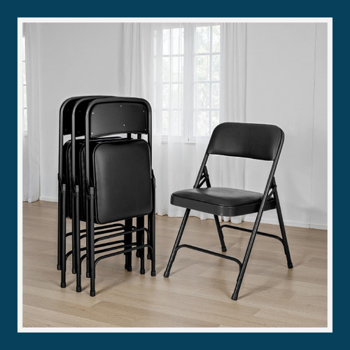 Premium Heavy Duty Vinyl Padded Folding Chairs, Commercial Grade 500 lb Capacity (4-Pack, Classic Black)