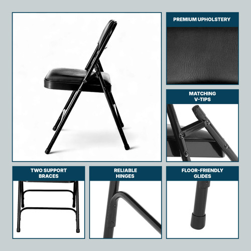 Premium Heavy Duty Vinyl Padded Folding Chairs, Commercial Grade 500 lb Capacity (4-Pack, Classic Black)