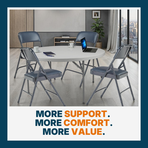 Premium Heavy Duty Vinyl Padded Folding Chairs, Commercial Grade 500 lb Capacity (4-Pack, Midnight Blue)