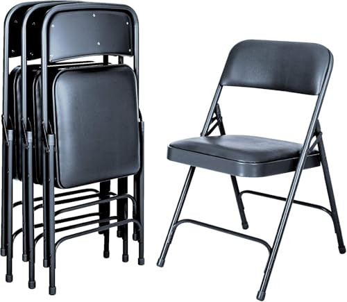 Premium Heavy Duty Vinyl Padded Folding Chairs, Commercial Grade 500 lb Capacity (4-Pack, Midnight Blue)