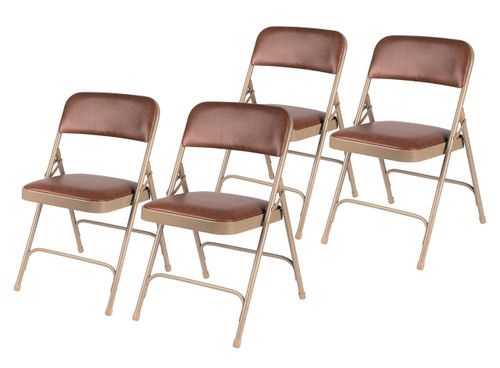 Premium Heavy Duty Vinyl Padded Folding Chairs, Commercial Grade 500 lb Capacity (4-Pack, Honey Brown)