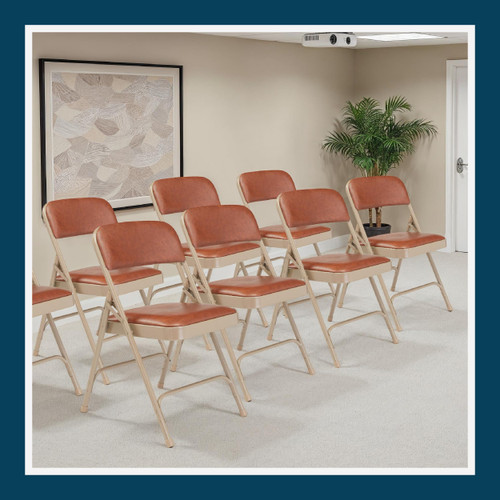 Premium Heavy Duty Vinyl Padded Folding Chairs, Commercial Grade 500 lb Capacity (4-Pack, Honey Brown)
