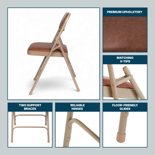 Premium Heavy Duty Vinyl Padded Folding Chairs, Commercial Grade 500 lb Capacity (4-Pack, Honey Brown)