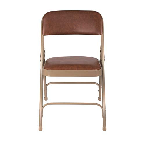 Premium Heavy Duty Vinyl Padded Folding Chairs, Commercial Grade 500 lb Capacity (4-Pack, Honey Brown)