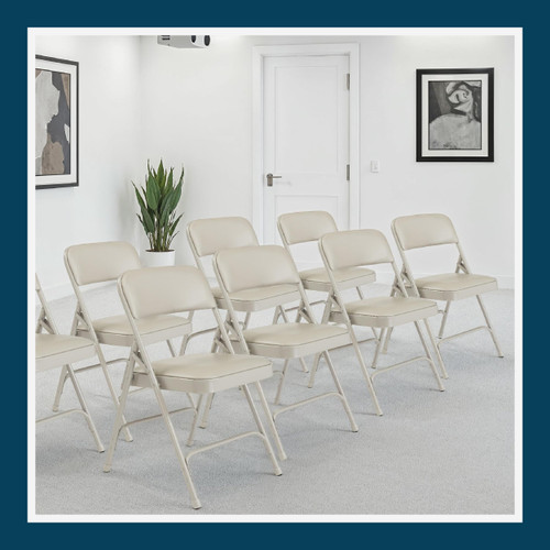 Premium Heavy Duty Vinyl Padded Folding Chairs, Commercial Grade 500 lb Capacity (4-Pack, Warm Gray)