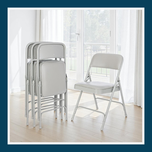 Premium Heavy Duty Vinyl Padded Folding Chairs, Commercial Grade 500 lb Capacity (4-Pack, Warm Gray)