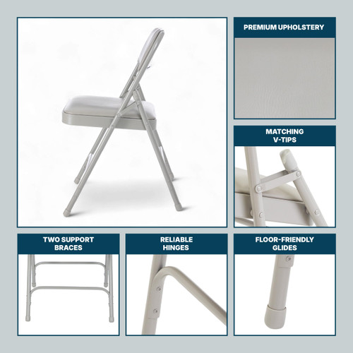 Premium Heavy Duty Vinyl Padded Folding Chairs, Commercial Grade 500 lb Capacity (4-Pack, Warm Gray)