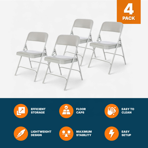 Premium Heavy Duty Vinyl Padded Folding Chairs, Commercial Grade 500 lb Capacity (4-Pack, Warm Gray)