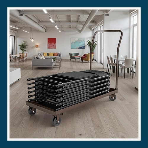 Folding Chair Dolly, Premium Commercial Heavy Duty Steel Cart (Horizontal Stacking, Long Bed for Taller Chairs, Fits  and Most Folding Chairs, 1100 lb, Swivel Casters)