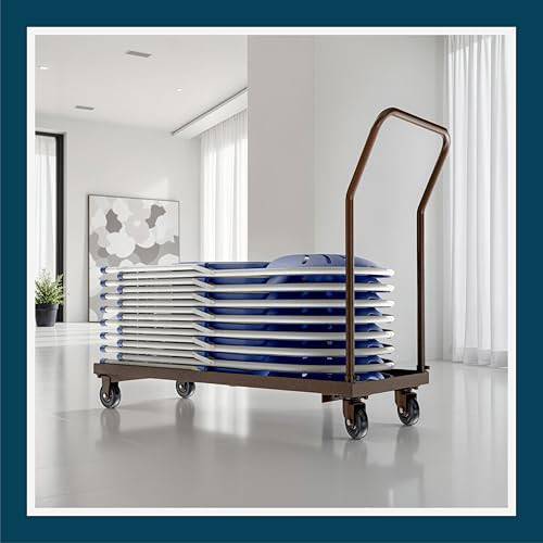 Folding Chair Dolly, Premium Commercial Heavy Duty Steel Cart (Horizontal Stacking, Long Bed for Taller Chairs, Fits  and Most Folding Chairs, 1100 lb, Swivel Casters)