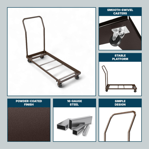 Folding Chair Dolly, Premium Commercial Heavy Duty Steel Cart (Horizontal Stacking, Long Bed for Taller Chairs, Fits  and Most Folding Chairs, 1100 lb, Swivel Casters)