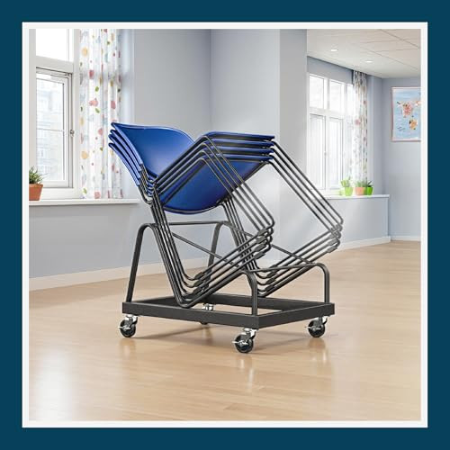 Stack Chair Dolly, Premium Commercial Heavy Duty Steel Cart with Wheels (Vertical Stacking Cradle, Fits and Most Stacking & Sled Chairs, 1100 lb, Swivel Casters)