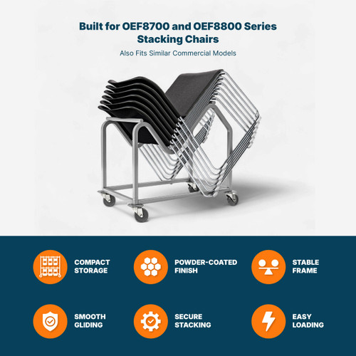 Stack Chair Dolly, Premium Commercial Heavy Duty Steel Cart (Vertical Stacking Cradle, Fits OEF8700 & OEF8800 and Most Stacking & Sled Chairs, 1100 lb, Swivel Casters)