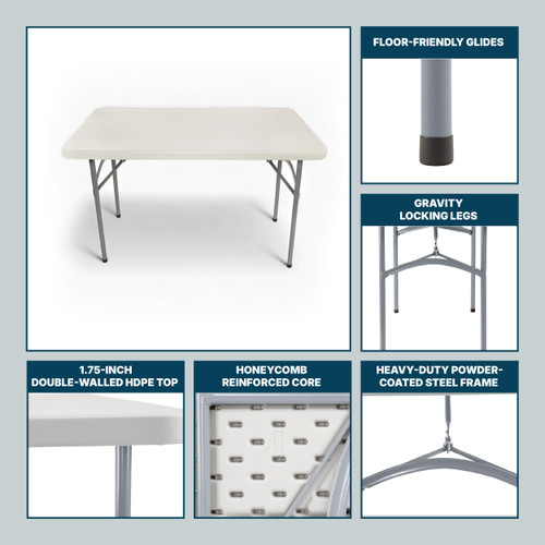 Heavy-Duty Premium Commercial-Grade Indoor/Outdoor Folding Table (24 x 48 in, Rectangular, Speckled Gray Top/Gray Frame)