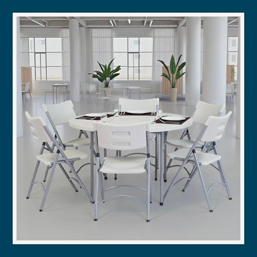 Round Commercial-Grade Premium Industrial Folding Table, Heavy-Duty Blow-Molded Design with Thick Top and 17-Gauge Steel Frame (48" Diameter, Speckled Gray Top)