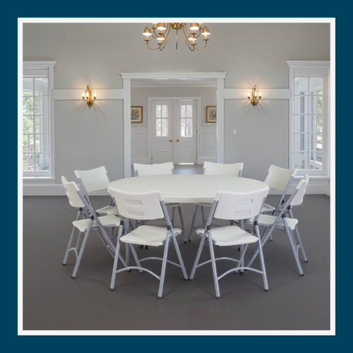 Round Commercial-Grade Premium Industrial Folding Table, Heavy-Duty Blow-Molded Design with Thick Top and 17-Gauge Steel Frame (60" Diameter, Speckled Gray Top)