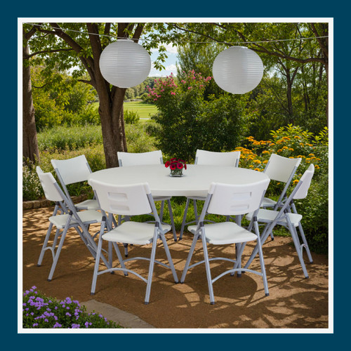 Round Commercial-Grade Premium Industrial Folding Table, Heavy-Duty Blow-Molded Design with Thick Top and 17-Gauge Steel Frame (60" Diameter, Speckled Gray Top)