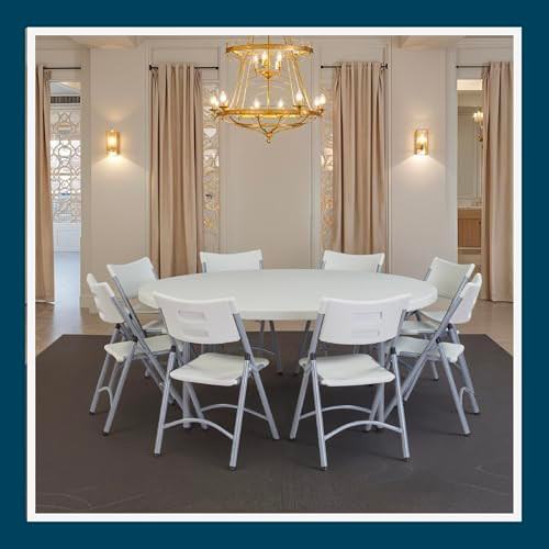 Round Commercial-Grade Premium Industrial Folding Table, Heavy-Duty Blow-Molded Design with Thick Top and 17-Gauge Steel Frame (71" Diameter, Speckled Gray Top)