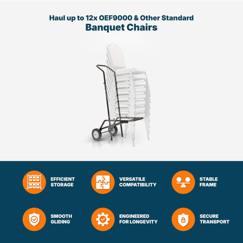 Stack Chair Dolly Brown Powder Coated Steel Hand Cart with Hard Rubber Wheels (12 Chairs Fits OEF9100 OEF9200 OEF9300 Series 1375 lb Capacity)