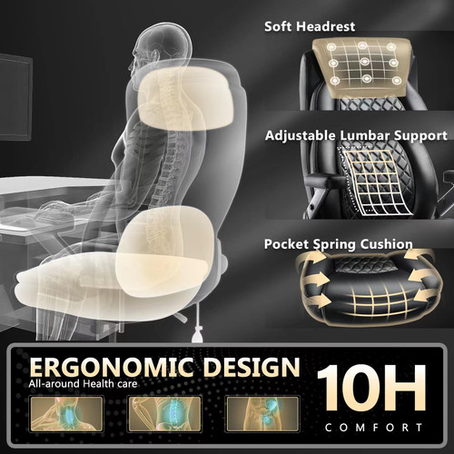 600LBS Large Heavy Duty Office Chair with 5D Flip Arms,Comfy Big and Tall Executive Office Desk Chair with Pocket Spring Cushion,High Back Computer Chair with Lumbar Support, Dual Rubber Wheel