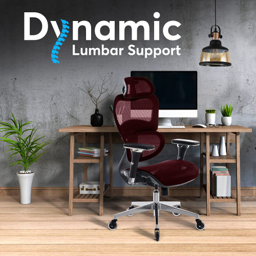 Office Chair with 4D Adjustable Armrest, 3D Lumbar Support and Blade Wheels - Mesh Computer Gaming Rolling Desk Executive Swivel Home Chair (Burgundy Red)