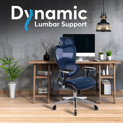 Office Chair - Rolling Desk Chair with 4D Adjustable Armrest, 3D Lumbar Support and Blade Wheels - Mesh Computer Chair, Gaming Chairs, Executive Swivel Chair (Navy Blue)
