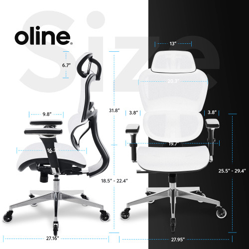 Office Chair with 4D Adjustable Armrest, 3D Lumbar Support and Blade Wheels - Mesh Computer Gaming Rolling Desk Executive Swivel Home Chair (White)