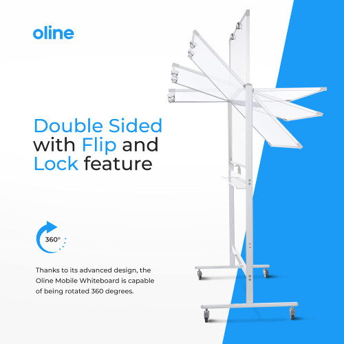 Mobile Whiteboard 48 x 36 Inch Large Height Adjust 360° Magnetic Rolling Double Sided Reversible Dry Erase Board (48x36, White & Silver)