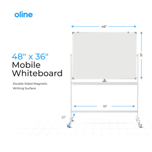 Mobile Whiteboard 48 x 36 Inch Large Height Adjust 360° Magnetic Rolling Double Sided Reversible Dry Erase Board (48x36, White & Silver)