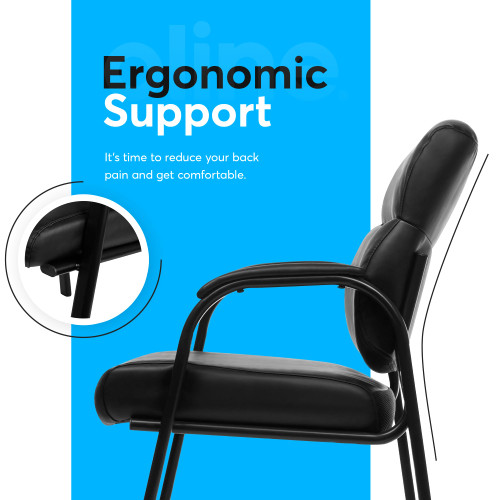 Leather Guest Chair with Padded Arms, Reception Meeting Conference Waiting Room Lobby Home Desk Big and Tall Executive Office Chair, Black (1 Pack)