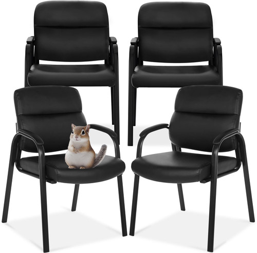  (4 Pack) Leather Guest Chair with Padded Arms, Reception Meeting Conference Waiting Room Lobby Home Desk Big and Tall Executive Office Chair, Black.
