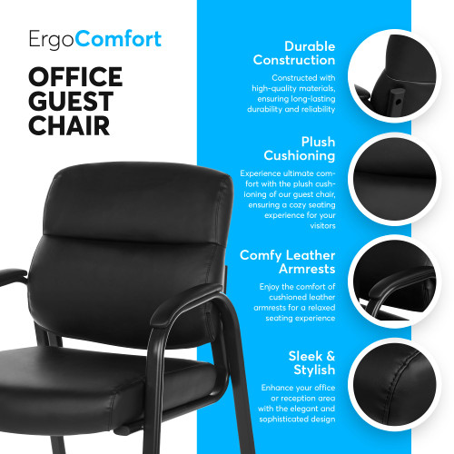  (4 Pack) Leather Guest Chair with Padded Arms, Reception Meeting Conference Waiting Room Lobby Home Desk Big and Tall Executive Office Chair, Black.