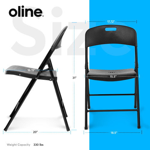 Folding Chair, Indoor Outdoor Plastic Commercial Stackable Foldable Guest Chairs for Events Office Wedding Party Picnic Kitchen Dining, 350lb Capacity (Black, 1 Pack)