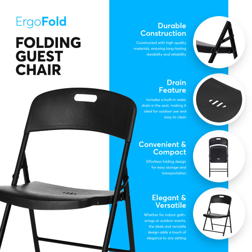  (Black, 2 Pack) Folding Chair, Indoor Outdoor Plastic Commercial Stackable Foldable Guest Chairs for Events Office Wedding Party Picnic Kitchen Dining, 350lb Capacity.