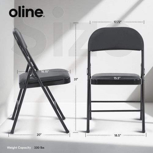 Vinyl Folding Chairs, Padded Vinyl Cushion Chairs with Durable Metal Frame, Indoor Outdoor Stackable Foldable Guest Chairs for Office Wedding Kitchen Dining, 300lb Capacity (Black, 1 Pack)