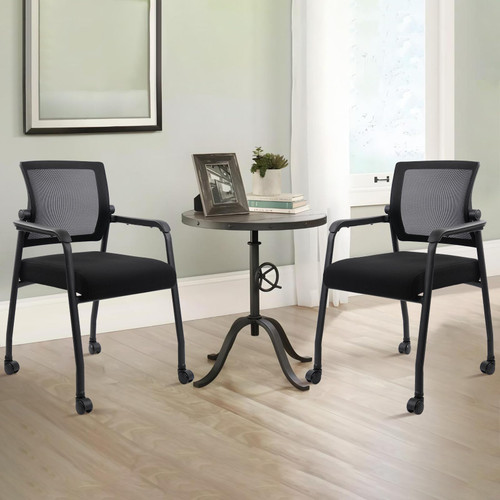 Waiting Room Chairs with Wheels, Adjustable Mesh Backrest, Desk Chair with Ergonomic Lumbar Support and Thickened Seats Cushion, 8 Pack Black