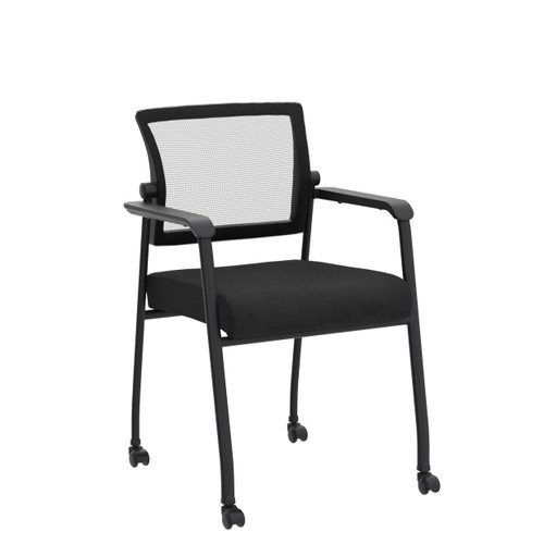 Waiting Room Chairs with Wheels, Adjustable Mesh Backrest, Desk Chair with Ergonomic Lumbar Support and Thickened Seats Cushion, 4 Pack Black