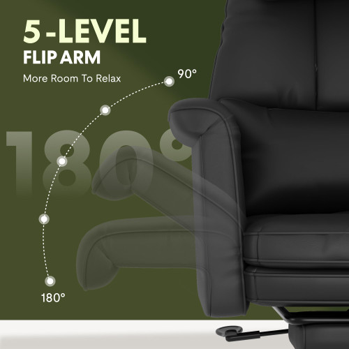 Oversized Big and Tall Office Chair, 180° Flip Armrests for Pets&Cross Legged, Computer Desk Chair with Footrest, Lounge Chairs for Home Office Gaming Working, ScratchSafe Air Leather, Black