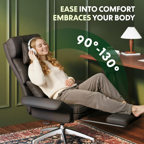 Oversized Big and Tall Office Chair, 180° Flip Armrests for Pets&Cross Legged, Computer Desk Chair with Footrest, Lounge Chairs for Home Office Gaming Working, ScratchSafe Air Leather, Brown