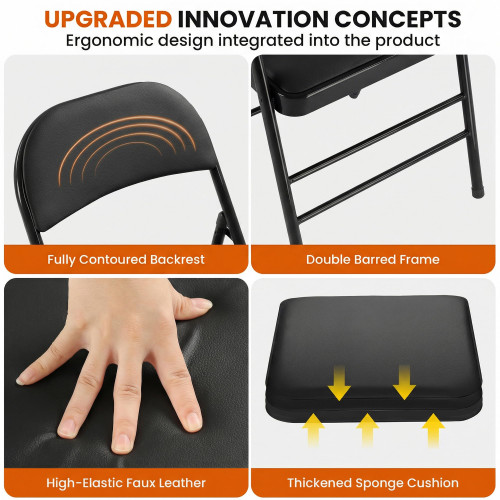 4 Pack Folding Chairs with Padded Cushion, Upgrade Heavy Duty Foldable Chair for Indoor & Outdoor, Portable Stackable Commercial Seat for Parties Events Weddings Home Office, Obsidian Black