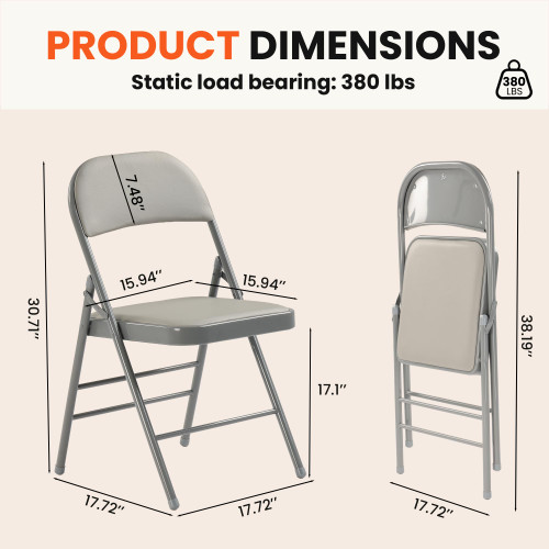 8 Pack Folding Chairs with Padded Cushion, Upgrade Heavy Duty Foldable Chair for Indoor & Outdoor, Portable Stackable Commercial Seat for Party Events Wedding Home Office, Platinum Gray
