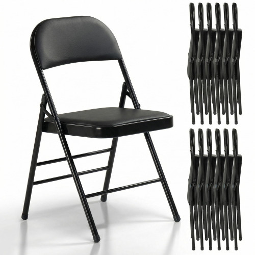 12 Pack Folding Chairs with Padded Cushion, Upgrade Heavy Duty Foldable Chair for Indoor & Outdoor, Portable Stackable Commercial Seat for Parties Events Weddings Home Office, Obsidian Black