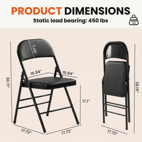 24 Pack Folding Chairs with Padded Cushion, Upgrade Heavy Duty Foldable Chair for Indoor & Outdoor, Portable Stackable Commercial Seat for Parties Events Weddings Home Office, Obsidian Black