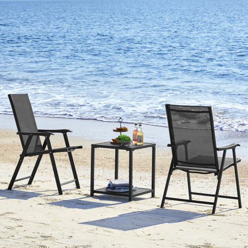 Patio Dining Chairs Set of 2 with Armrests, Outdoor Folding Chairs with Metal Frame and Backrest for Lawn, Garden, Yard and Poolside, Black