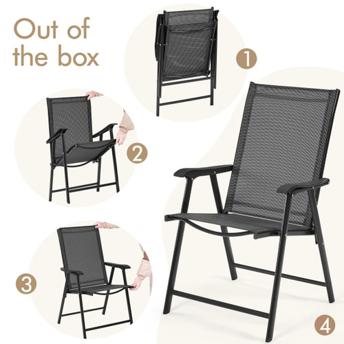 Patio Dining Chairs Set of 2 with Armrests, Outdoor Folding Chairs with Metal Frame and Backrest for Lawn, Garden, Yard and Poolside, Black